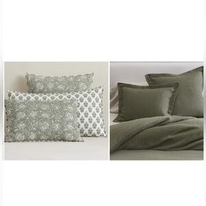 Set of 2 Pottery Barn Sloan Voile Sham & Belgian Linen Waffle Standard Shams